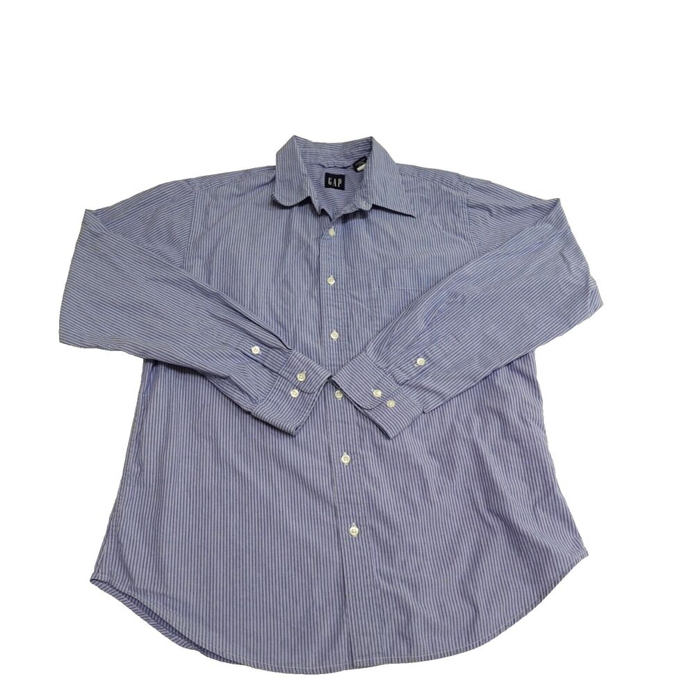 Vtg Gap Dress Shirt Men's Medium Blue/White Stripes Cotton Church Formal Work